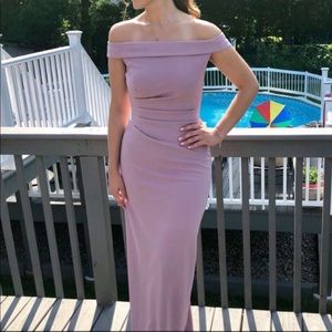 Pink off the shoulder prom dress